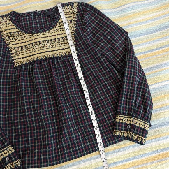 ⭐ J. Crew Plaid Peasant Popover Blouse size Small - Picture 10 of 16